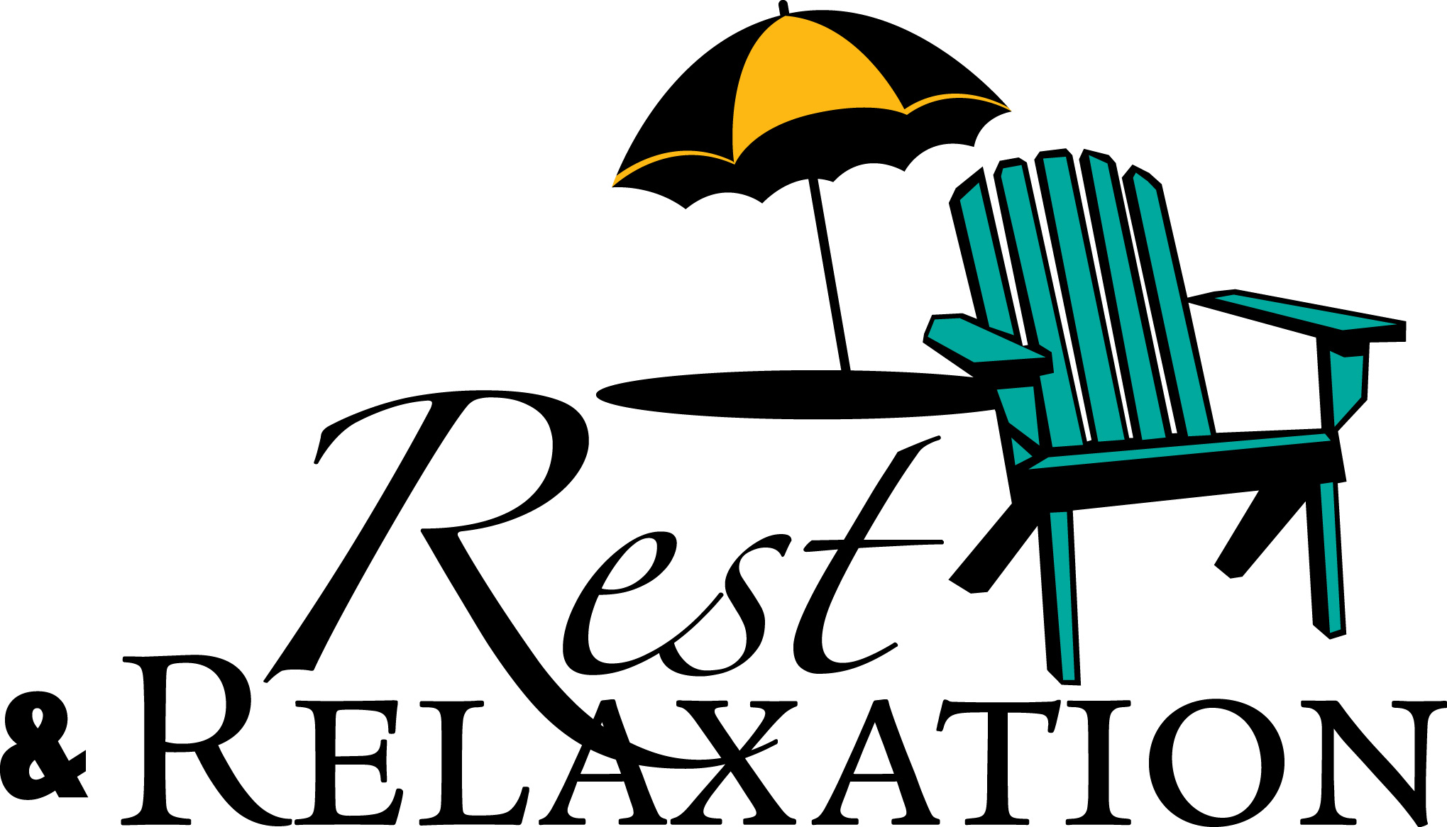 beach chair with umbrella and text rest and relaxation