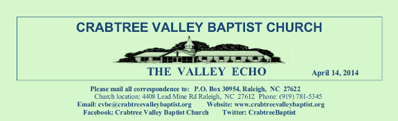Crabtree Valley Baptist Church the valley echo letterhead