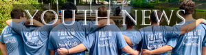 text Youth News superimposed over picture of youth in a row with backs facing camera in matching t-shirts